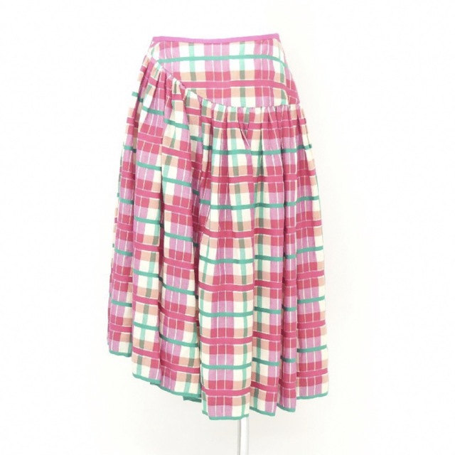 Drawer(ドゥロワー)のDrawer  ブロックチェックアシンメトリースカート ピンク×グリーン レディースのスカート(ロングスカート)の商品写真