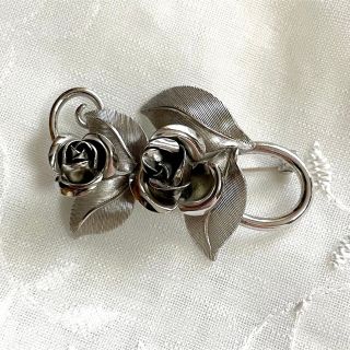 ヴィンテージブローチ 薔薇 バラ 花 アンティーク シルバー レトロ