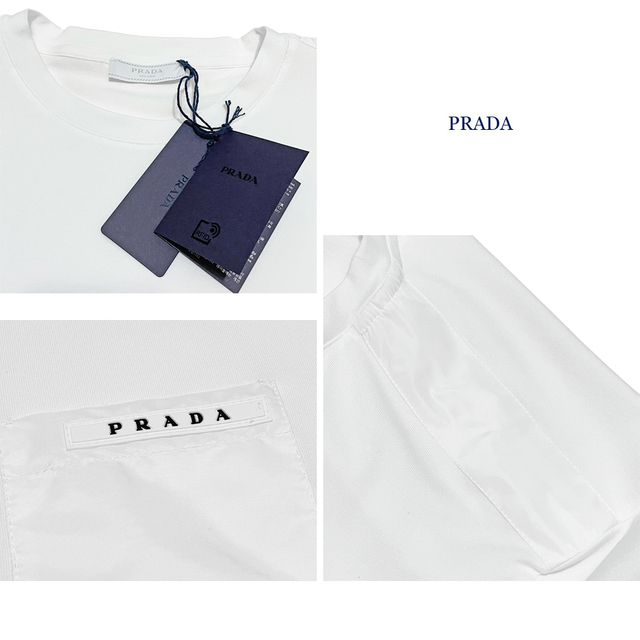 PRADA(プラダ)の新品プラダPRADAメンズ異素材mix クルーネックTシャツ白#M メンズのトップス(Tシャツ/カットソー(半袖/袖なし))の商品写真