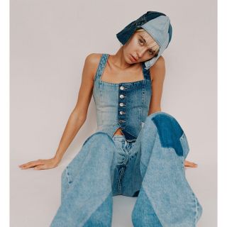 ZARA コルセット デニムビスチェ ミディアムブルー S