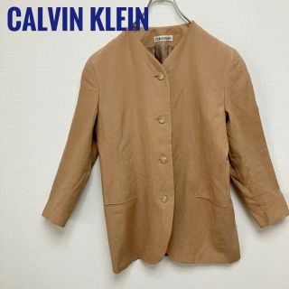 カルバンクライン(Calvin Klein)のカルバンクライン ノーカラージャケット ブラウン Mサイズ 美品 麻100%(ノーカラージャケット)