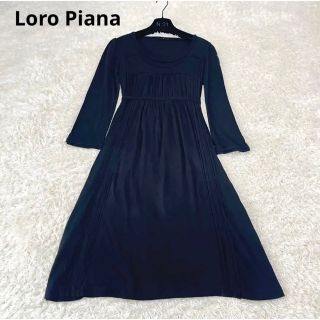 ロロピアーナ(LORO PIANA)のロロピアーナ　ワンピース　リボン　ブラック　40(ロングワンピース/マキシワンピース)