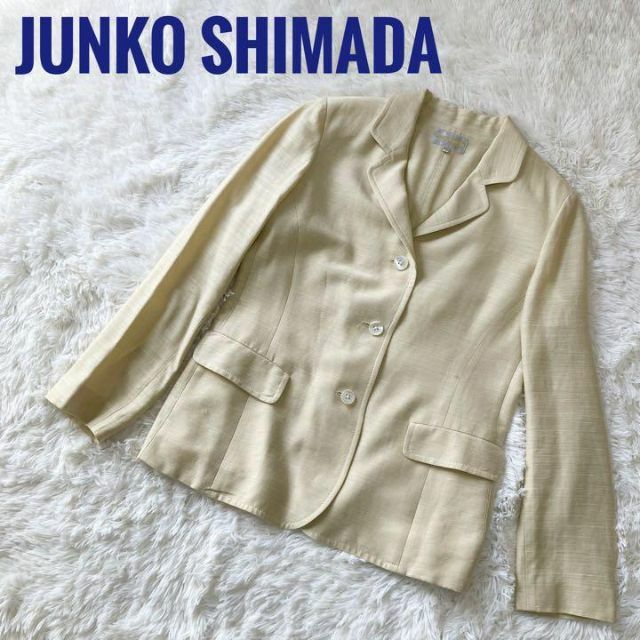 JUNKO SHIMADA(ジュンコシマダ)の☆ JUNKO SHMADAテーラードジャケット 11号 カーキ色 麻混 レディースのジャケット/アウター(テーラードジャケット)の商品写真