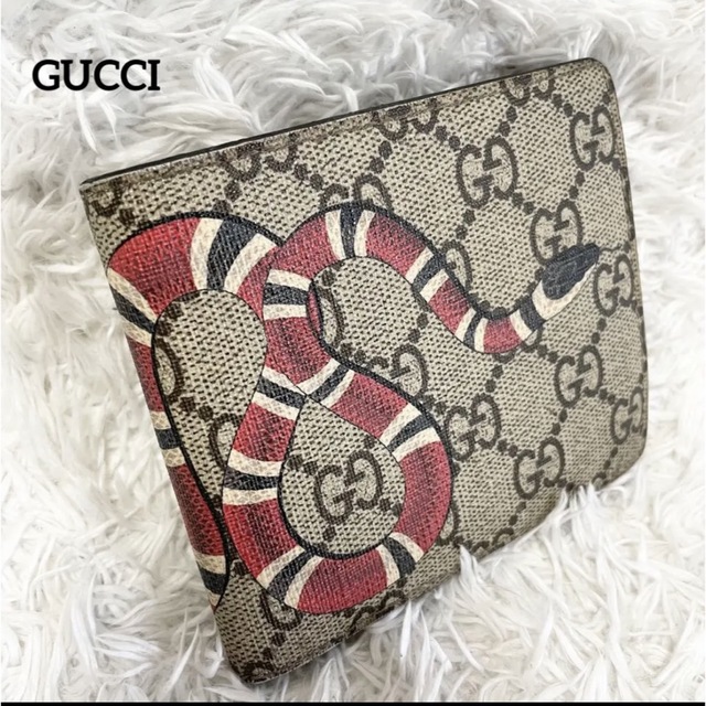 Gucci - グッチ 二つ折り財布 キングスネークプリント 蛇 GGキャンバス