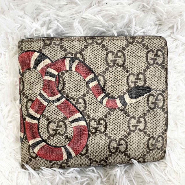 Gucci - グッチ 二つ折り財布 キングスネークプリント 蛇 GGキャンバス