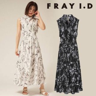 フレイアイディー(FRAY I.D)のドレープネックシャーリングプリントワンピース【Fray i.d】(ロングワンピース/マキシワンピース)