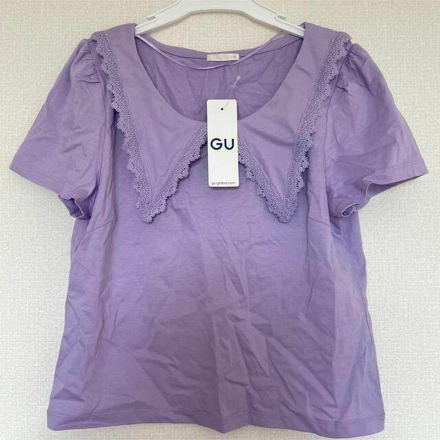 GU(ジーユー)の新品未使用 GU ビッグカラーTシャツ M セーラー襟 パープル ジーユー レディースのトップス(Tシャツ(半袖/袖なし))の商品写真