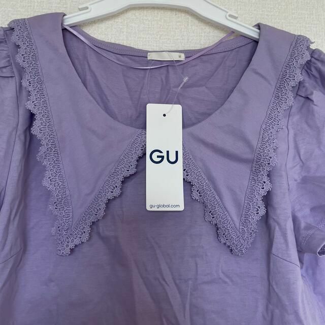 GU(ジーユー)の新品未使用 GU ビッグカラーTシャツ M セーラー襟 パープル ジーユー レディースのトップス(Tシャツ(半袖/袖なし))の商品写真