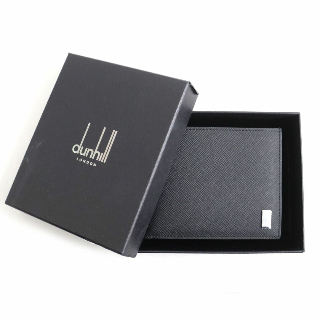 未使用品◆dunhill ダンヒル 20R2PI0PC001 ロゴプレート付き PVC レザーウォレット/二つ折り財布 ブラック 箱付き メンズ 1