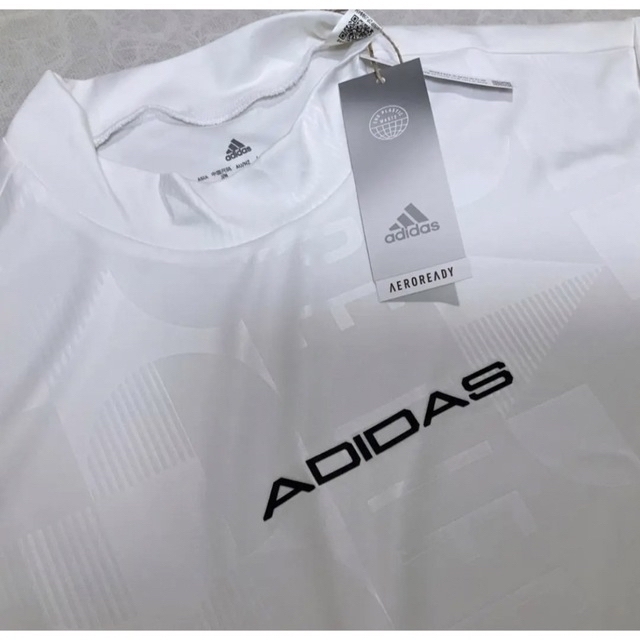 adidas - アディダスゴルフ【М】エンボスプリント 半袖モックネック ... 【L】アディダス GOLF エンボスプリント モックネック 半袖シャツ白