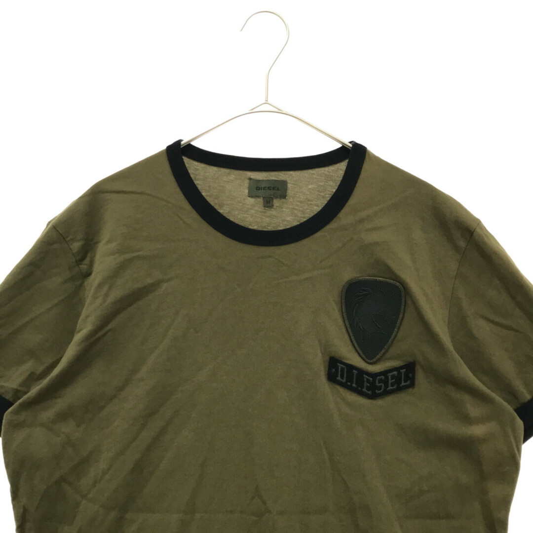 【リンガーTシャツ】ディーゼル　カーキ　L相当　刺繍ロゴ　半袖　メンズ