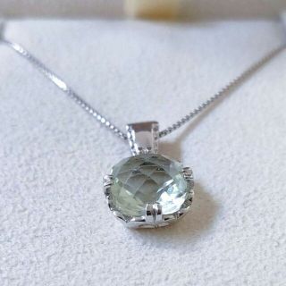 ホワイトゴールド×グリーンクォーツネックレス K18WG 2.00ct 3.7g約16cm×10cm刻印