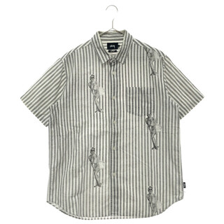 STUSSY - STUSSY ステューシー 15SS Pin Up Stripe Shirt 半袖ストライプシャツ フロントポケット コットン グレー/ホワイト