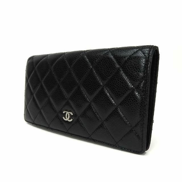 CHANEL シャネル キャビアスキン マトラッセ ココマーク 二つ折り 長財布 ブラック by