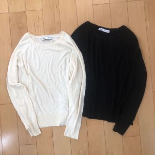 ザラ(ZARA)のZARA ベーシックニットセーター M ブラック クリーム(ニット/セーター)