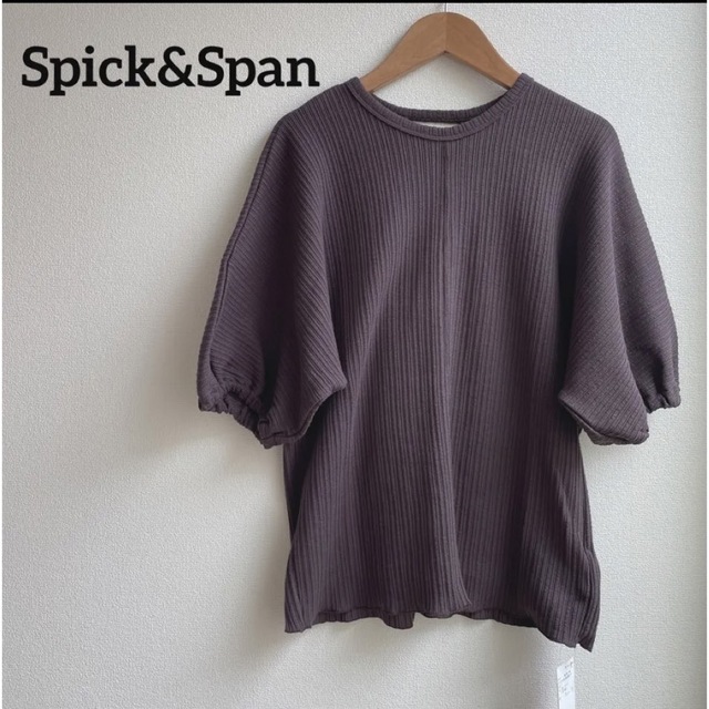 Spick & Span(スピックアンドスパン)のSpick and Span クリンプリブジャージプルオーバー　新品　ブラウン レディースのトップス(Tシャツ(半袖/袖なし))の商品写真