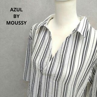 アズールバイマウジー(AZUL by moussy)の【古着】AZUL BY MOUSSY スキッパー　ストライプシャツ　M(シャツ/ブラウス(半袖/袖なし))