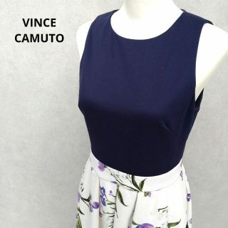 ビンス(Vince)の【古着】VINCE CAMUTO ノースリーブ　切り替えワンピース　花柄(ひざ丈ワンピース)