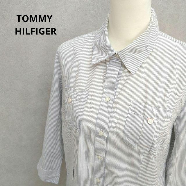 TOMMY HILFIGER(トミーヒルフィガー)の【古着】 TOMMY HILFIGER　ロングシャツ　ストライプ レディースのワンピース(ひざ丈ワンピース)の商品写真