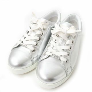 ジミーチュウ(JIMMY CHOO)の美品☆JIMMY CHOO ジミーチュウ スタースタッズ・ロゴ金具付き レザー スニーカー/シューズ シルバー 38 レディース(スニーカー)