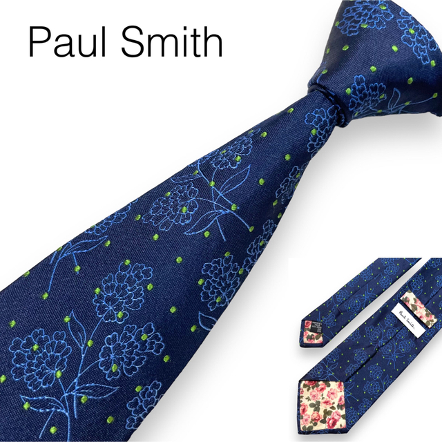 Paul Smith ポールスミス ネクタイ 花柄 フラワー ドット柄 ネイビー