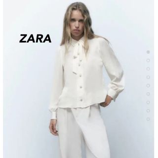 ザラ(ZARA)のZARA  リボンタイ付シャツ　ブラウス　S(シャツ/ブラウス(長袖/七分))