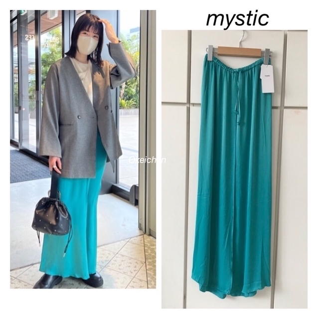 mystic(ミスティック)の今季2023春夏新作☆イージーサテンロングスカート　グリーン レディースのスカート(ロングスカート)の商品写真