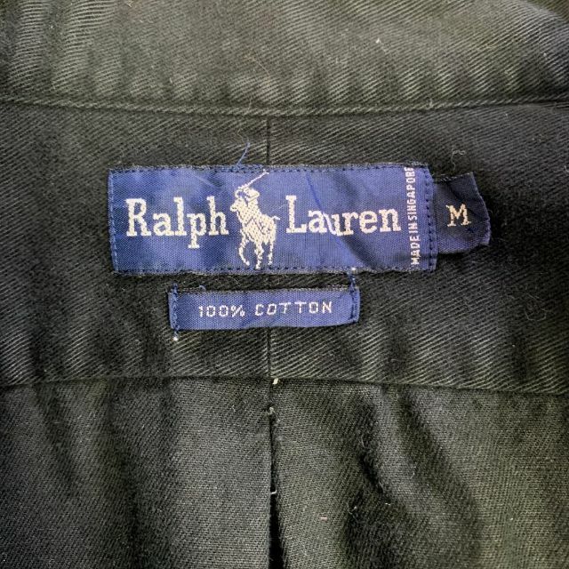 ラルフローレン BD無地シャツ M ブラック 黒 刺繍ポニー ロゴ 古着 メンズのトップス(Tシャツ/カットソー(半袖/袖なし))の商品写真