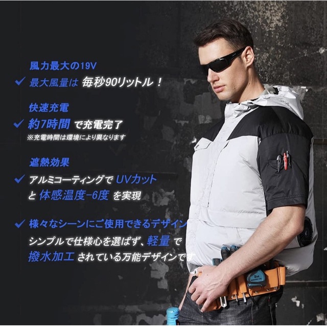 早割クーポン! ファン付き作業服 空調作業服 19V高電圧出力