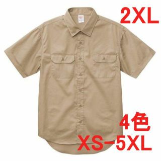 半袖シャツ ワークシャツ 半袖 シャツ 無地 厚手 胸ポケット XXL ベージュ(シャツ)