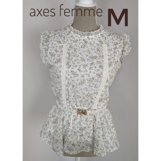 アクシーズファム(axes femme)のaxes femme アクシーズファム 花柄ノースリーブブラウス ベルト付き M(シャツ/ブラウス(半袖/袖なし))