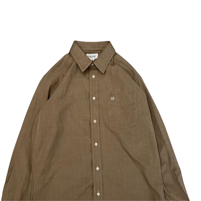【CELINE】80/90s ホースビット刺繍 ウインドウチェック 長袖シャツ 3