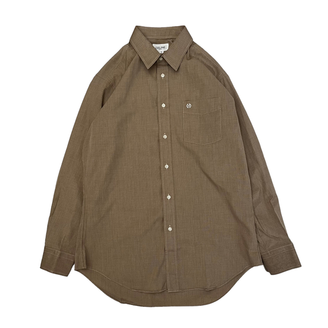 【CELINE】80/90s ホースビット刺繍 ウインドウチェック 長袖シャツ 1