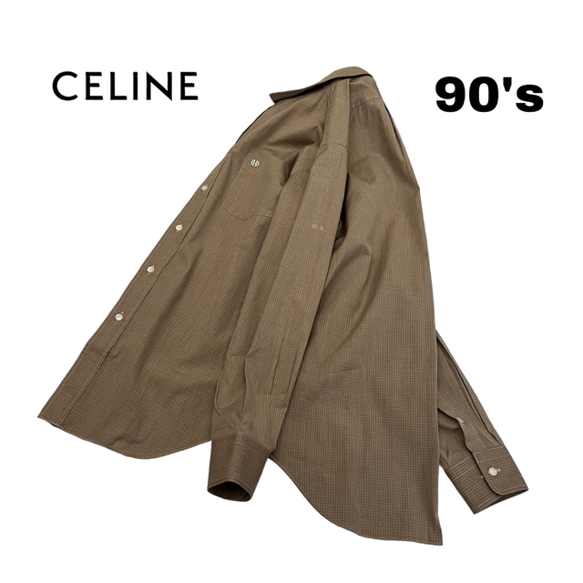 【CELINE】80/90s ホースビット刺繍 ウインドウチェック 長袖シャツ