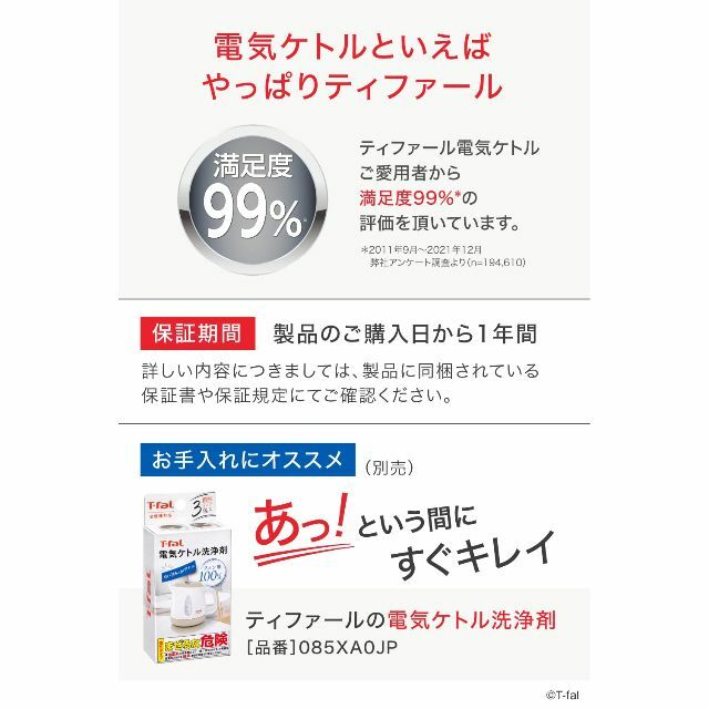 ティファール 電気ケトル 0.8L 温度調節 8段階 「アプレシア コントロール 6