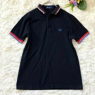 フレッドペリー(FRED PERRY)のFRED PERRY フレッドペリー ポロシャツ 刺繍ロゴ 鹿の子 黒×赤  S(ポロシャツ)