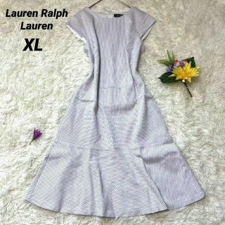 ラルフローレン(Ralph Lauren)の美品♡ローレンラルフローレン ノースリーブワンピース 総柄 ドット フレア XL(ロングワンピース/マキシワンピース)