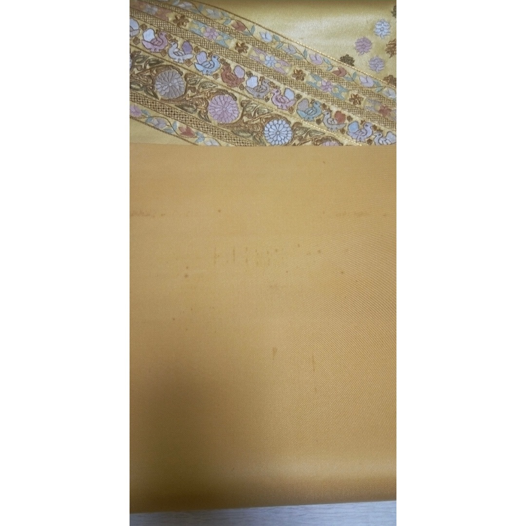 正絹　名古屋帯　スワトウ刺繍　金茶色　ゴールド　新品未使用　仕立て上がり レディースの水着/浴衣(帯)の商品写真