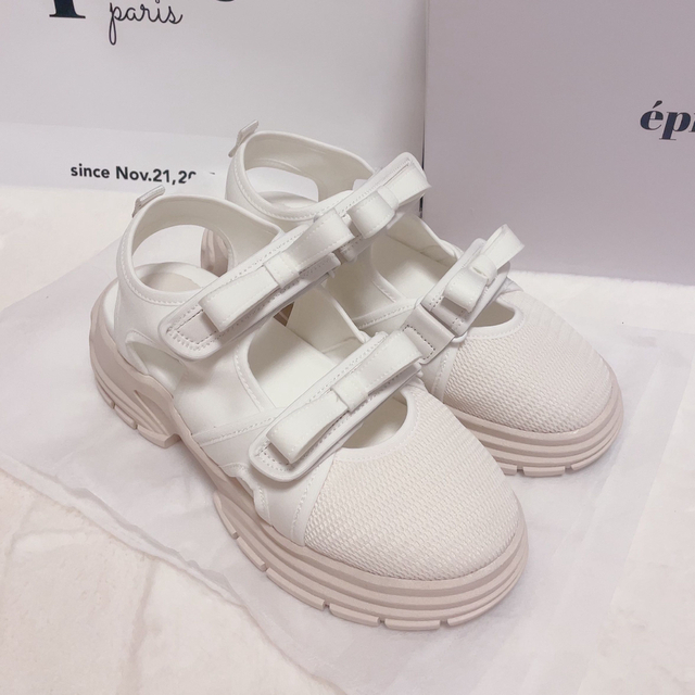 厚底最終お値下げ epine ダブルリボンスニーカーサンダル white25.0cm