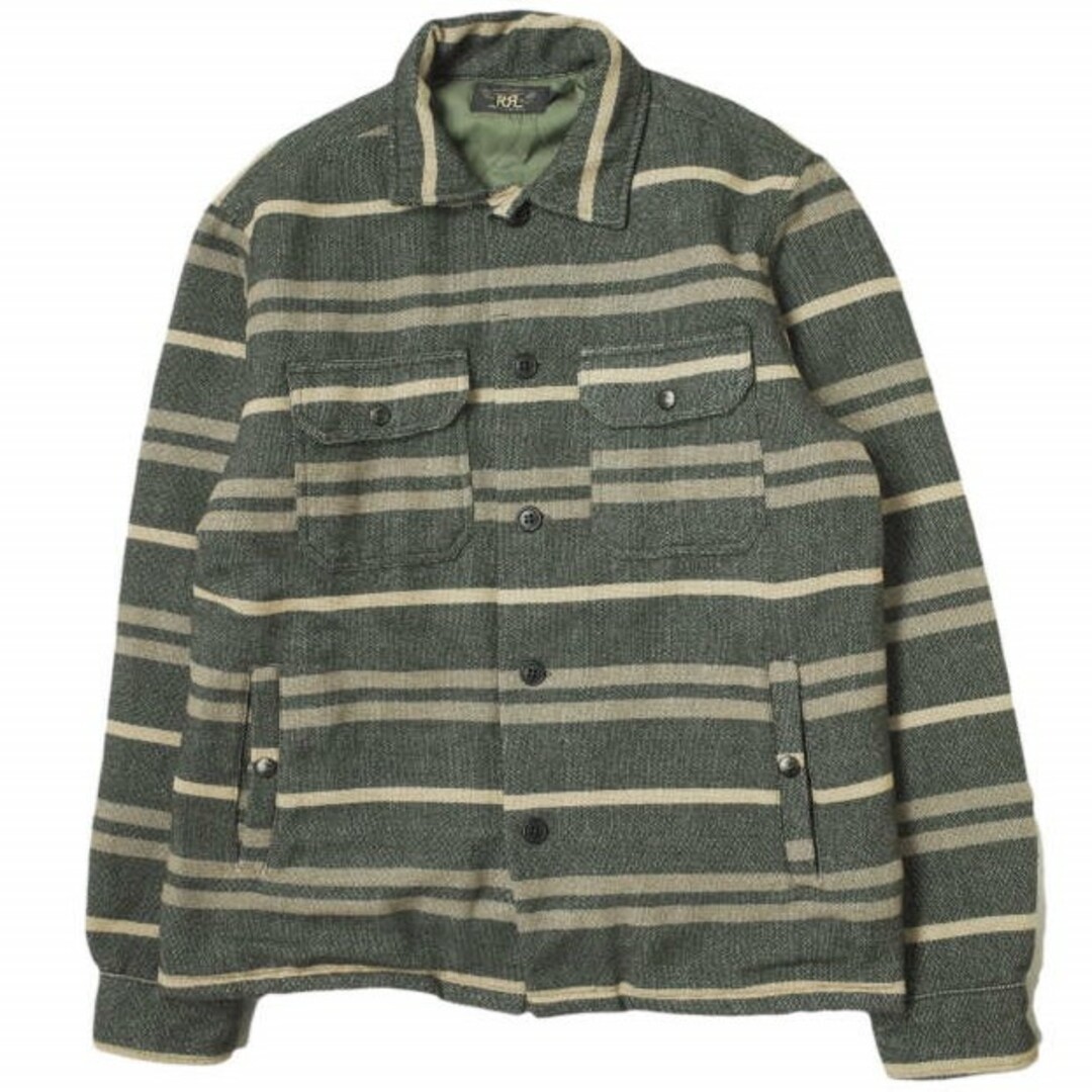 RRL(ダブルアールエル)のRRL ダブルアールエル STRIPE BLANKET W/NYLON QUILTING SHIRTS JACKET ボーダーブランケット シャツジャケット 782758379001 M ダークグレー/ベージュ Double RL 中綿 キルティング アウター【中古】【RRL】 メンズのジャケット/アウター(ブルゾン)の商品写真