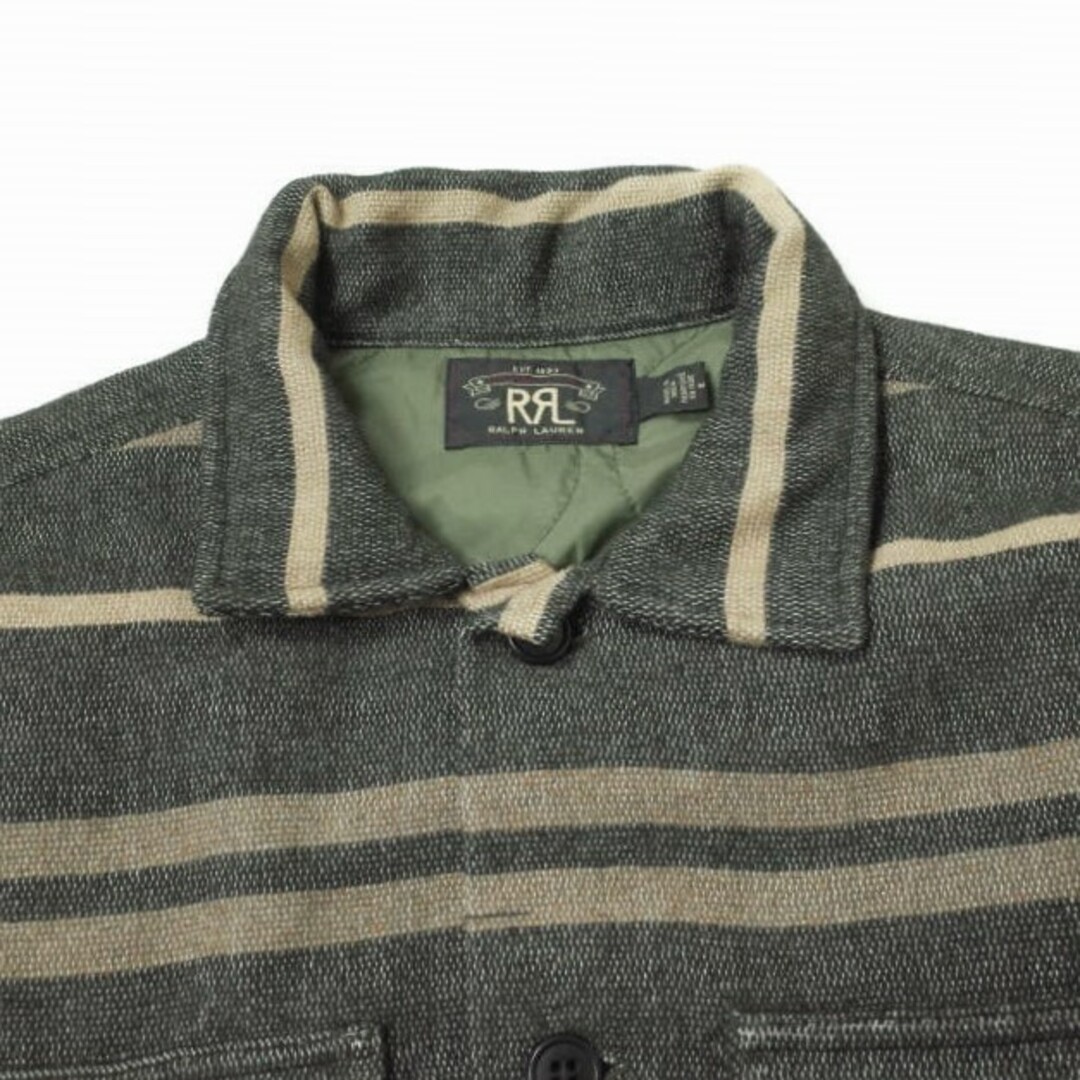 RRL(ダブルアールエル)のRRL ダブルアールエル STRIPE BLANKET W/NYLON QUILTING SHIRTS JACKET ボーダーブランケット シャツジャケット 782758379001 M ダークグレー/ベージュ Double RL 中綿 キルティング アウター【中古】【RRL】 メンズのジャケット/アウター(ブルゾン)の商品写真