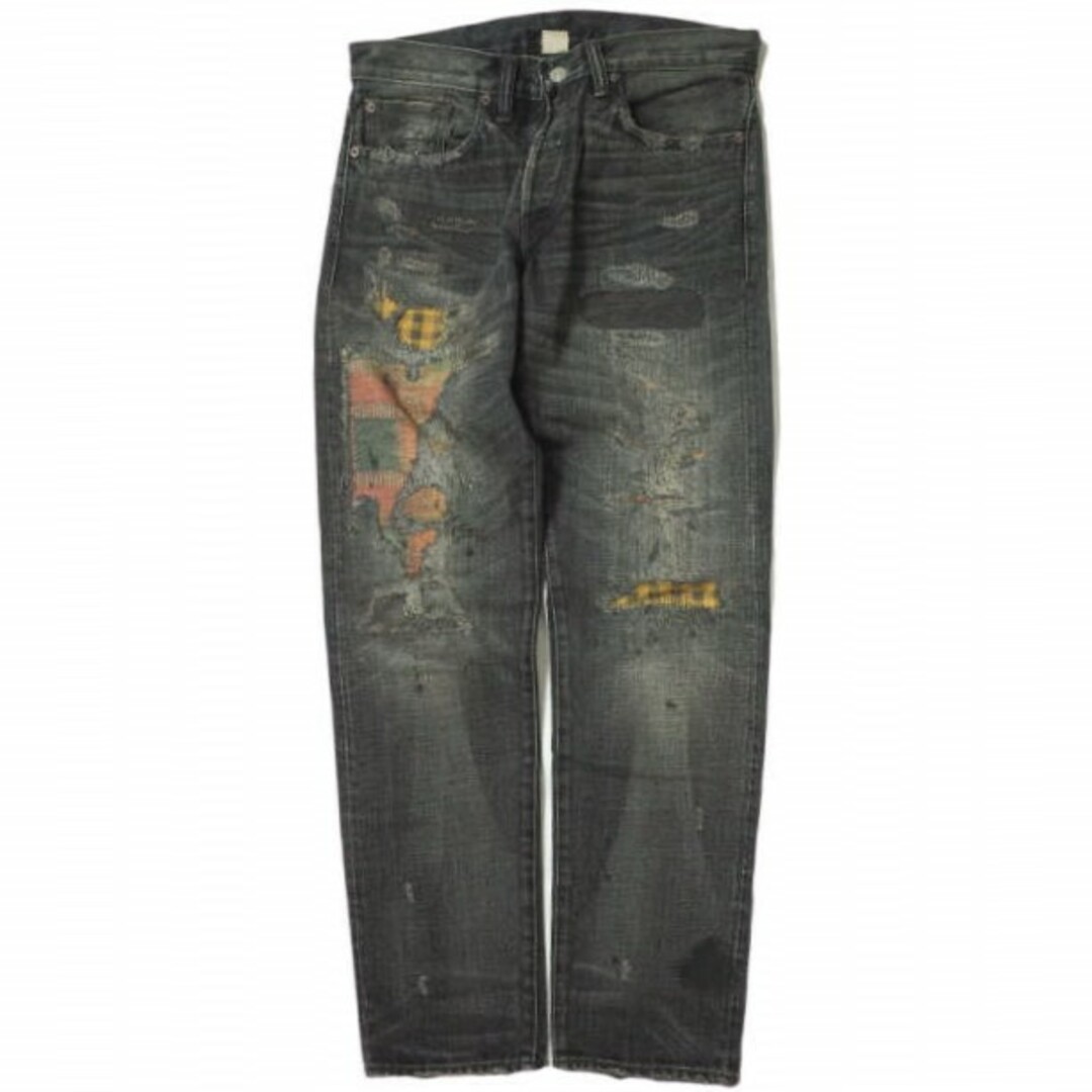 RRL ダブルアールエル アメリカ製 SLIM FIT CUSTOM BLACK WASH DENIM PANTS - JAPAN SELVEDGE DENIM リペア加工 スリムフィットセルビッチデニムパンツ 782840652001 30 ブラック Double RL ジーンズ ボタンフライ MADE IN USA ボトムス【RRL】約165cmサイズ備考