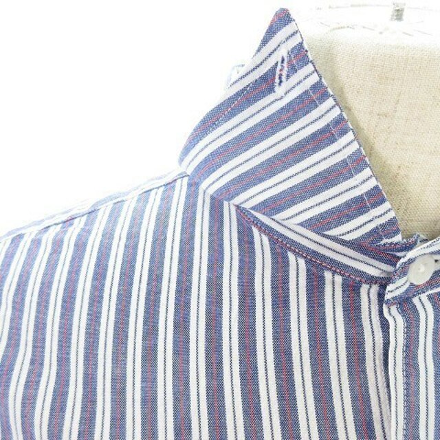 CANTERBURY(カンタベリー)のカンタベリー WOOD シャツ スタンカラー 長袖 薄手 ストライプ L 青  メンズのトップス(シャツ)の商品写真