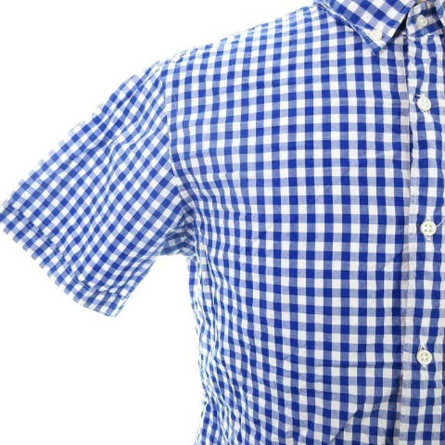 BEAMS(ビームス)のビームス シャツ カットソー ボタンダウン 半袖 コットン チェック M 青 白 メンズのトップス(シャツ)の商品写真