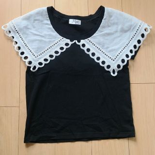 myuTシャツ黒地白レースフリルBIGカラー可愛いきれい目fフリー美品(Tシャツ(半袖/袖なし))