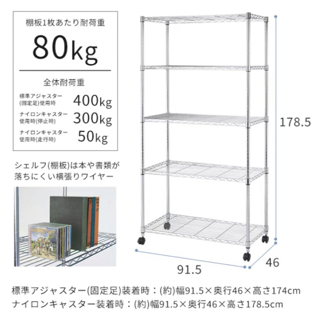 アイリスオーヤマ メタルラック 幅91×奥行46×高さ178.5cm 5段 インテリア/住まい/日用品の収納家具(棚/ラック/タンス)の商品写真