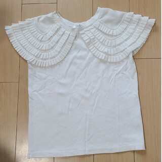 myuノースリーブTシャツ白レースフリルBIGカラー可愛いfフリー(Tシャツ(半袖/袖なし))