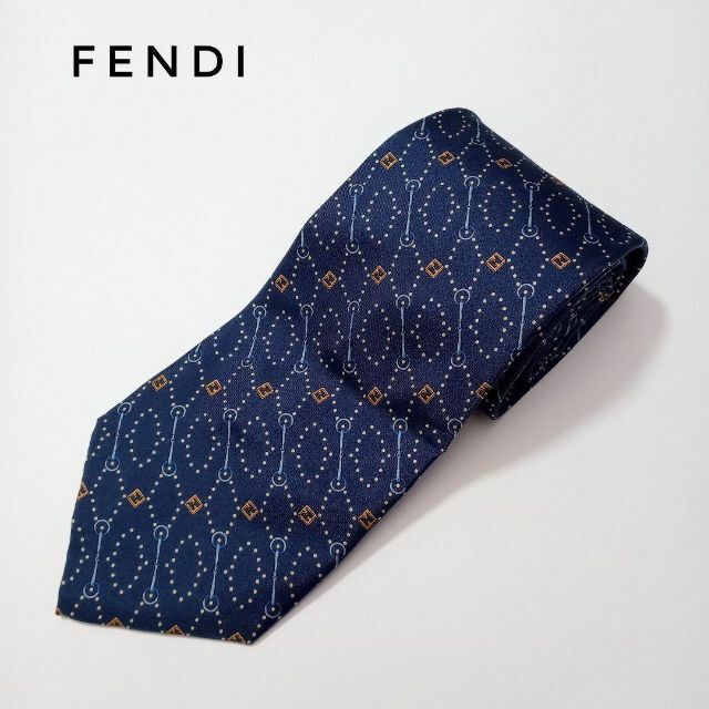 即納】 ▫︎FENDI▫︎ネクタイ▫︎ズッカ柄▫︎ネイビーブルー 美品✨ 紺ベースにFF柄がシンプル❗️ フェンディ ネクタイ