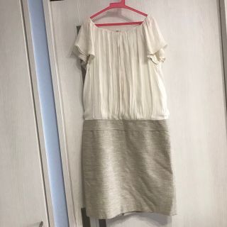 ニジュウサンク(23区)の【美品】23区　ツイードドッキングワンピース　オフホワイト　清楚ワンピース(ロングワンピース/マキシワンピース)