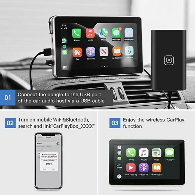 ワイヤレス CarPlay アダプター ナビ　音楽　通話 ケーブル付属　車 自動車/バイクの自動車(車内アクセサリ)の商品写真